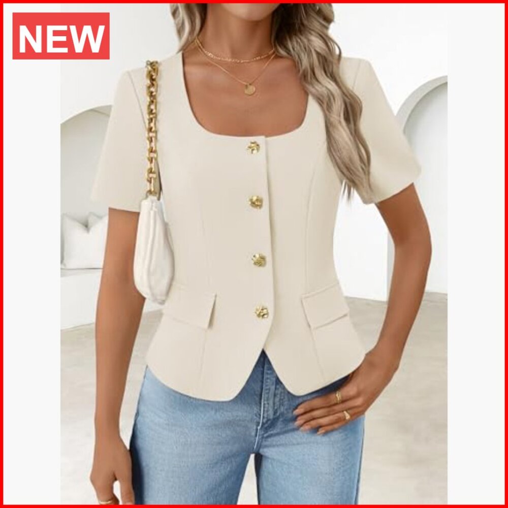 Polyester Elastane Square Neck Short Sleeve Blaze… - image 2